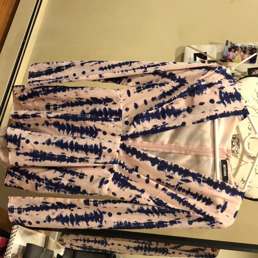 Pink and blue romper! Deep V neck line
